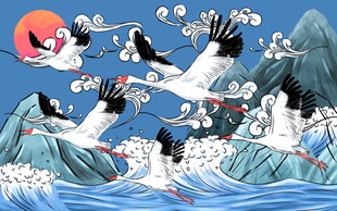 丹顶鹤翱翔于山海之间