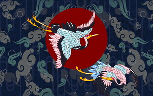 中式祥瑞双鹤云纹图案
