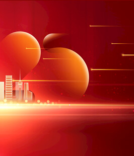 红色科幻风格城市星球景观