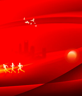 红色飘动背景飞鸟点缀