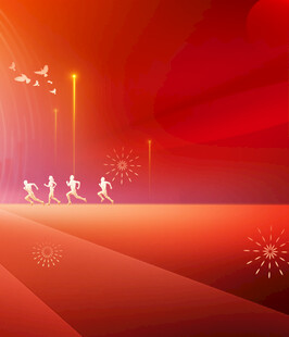 红色背景下的活力奔跑场景