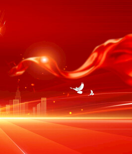 红色飘带与城市夜景画面