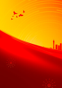夕阳下的城市与飞鸟景观