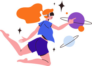 女孩畅享虚拟宇宙之旅