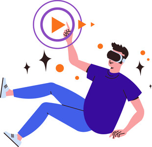 男子惬意点击虚拟播放按钮