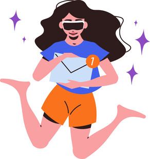 女孩开心捧信跳跃