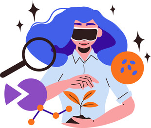 女性探索虚拟现实与植物科技