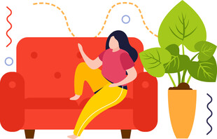 女子惬意躺沙发放松时刻