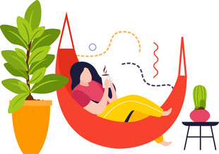 女子惬意躺吊床享受时光