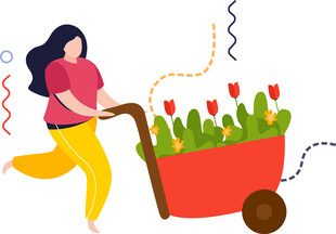 女子欢快推花车