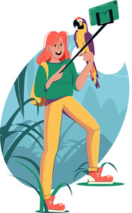 女生与鹦鹉自拍欢乐瞬间