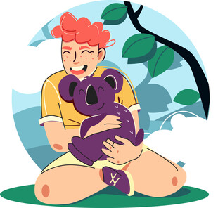 男孩开心拥抱考拉