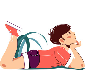 男孩惬意趴卧享受悠闲时光