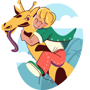 女孩骑长颈鹿欢乐画面