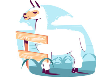 羊驼靠在木牌旁的场景