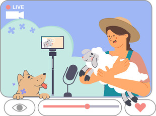 女子直播与宠物互动瞬间