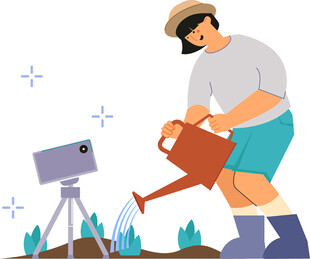 农民直播展示浇水日常