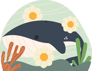 海底萌趣鲸鱼插画