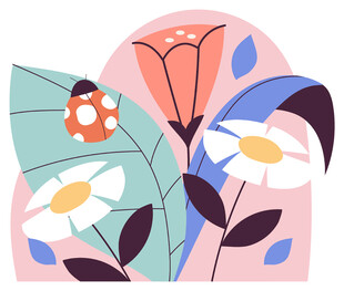 花卉瓢虫插画图案设计