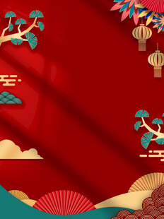 中式喜庆红色背景装饰图
