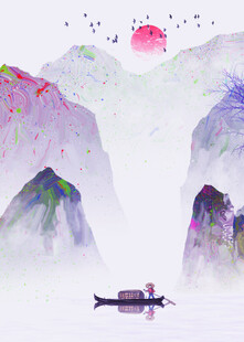 水墨山水间的孤舟意境