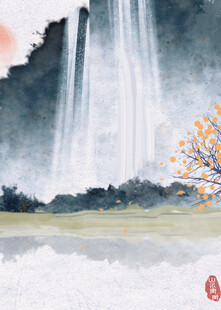 水墨山水间的飞瀑景致