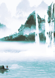 水墨山水间孤舟行