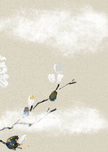 中式水墨风玉兰花鸟图