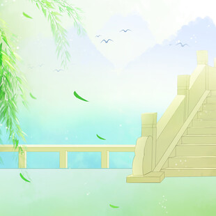 春日河畔古桥垂柳景致