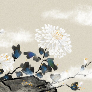 中式水墨花卉写意画