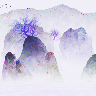 水墨山水间的梦幻树景