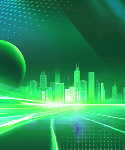未来都市绿光科幻场景