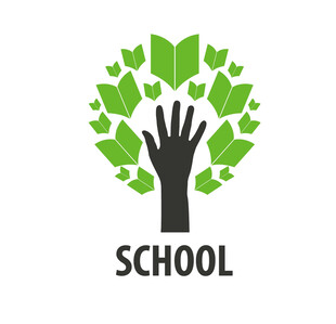 手与叶构成的学校标志
