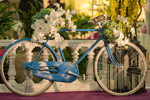 复古蓝色自行车与花卉装饰
