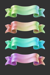 3D卡通多彩渐变丝带装饰元素