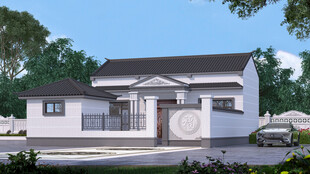 中式简约风格单层住宅外观效果图