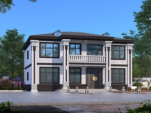 现代中式风格两层别墅外观