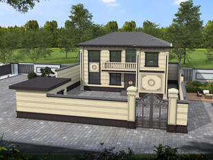 中式风格两层住宅庭院设计效果图