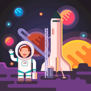 宇航员与火箭的太空场景