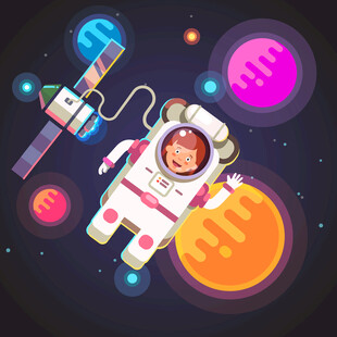 太空中的宇航员与卫星