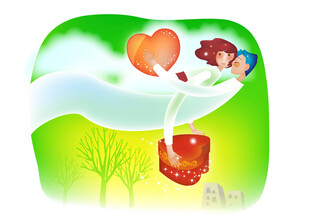 女孩怀抱爱心乘于可乐瓶上