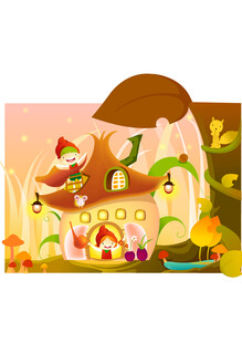 童话风乡村小屋秋日场景