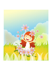 花丛中玩耍的可爱小女孩