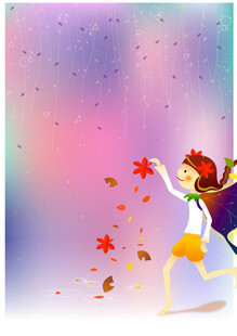 女孩在缤纷秋叶中欢乐起舞