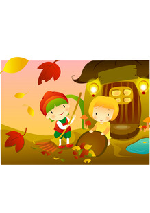 秋日小屋旁的童趣时光