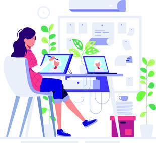 办公女性专注使用电脑设备