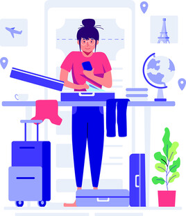 整理行李箱的女性与生活物件