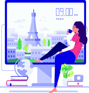 女孩惬意享受云端巴黎时光