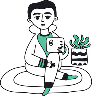 坐着看书的休闲男子