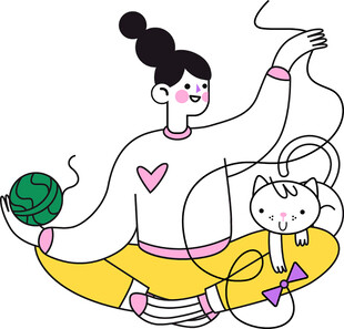 女子与猫惬意编织时光